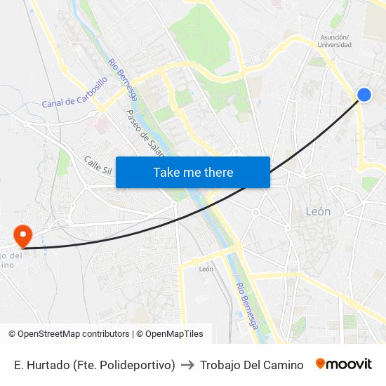 E. Hurtado (Fte. Polideportivo) to Trobajo Del Camino map