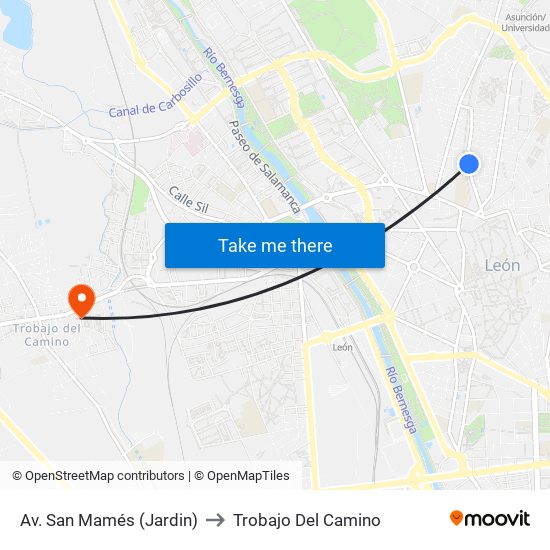 Av. San Mamés (Jardin) to Trobajo Del Camino map