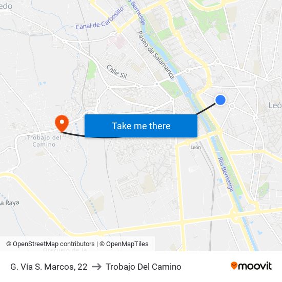 G. Vía S. Marcos, 22 to Trobajo Del Camino map