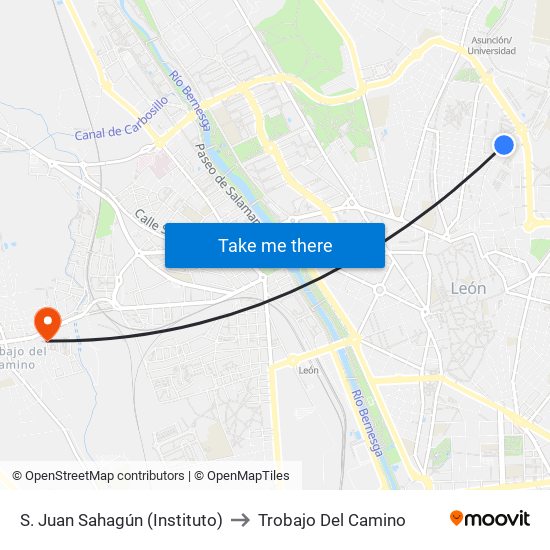 S. Juan Sahagún (Instituto) to Trobajo Del Camino map