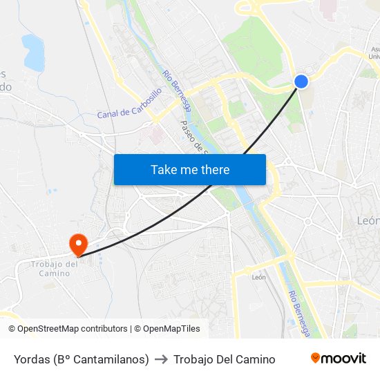 Yordas (Bº Cantamilanos) to Trobajo Del Camino map