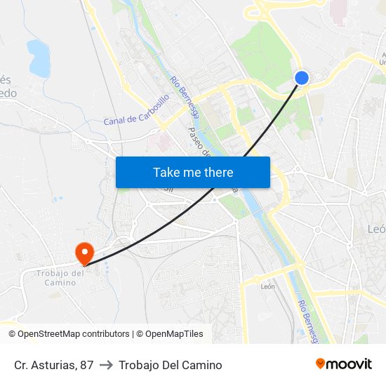 Cr. Asturias, 87 to Trobajo Del Camino map