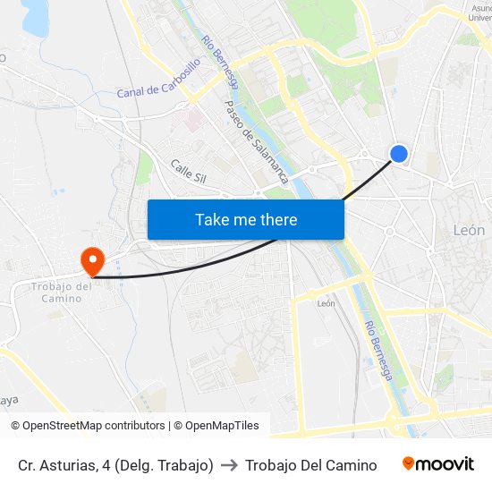 Cr. Asturias, 4 (Delg. Trabajo) to Trobajo Del Camino map