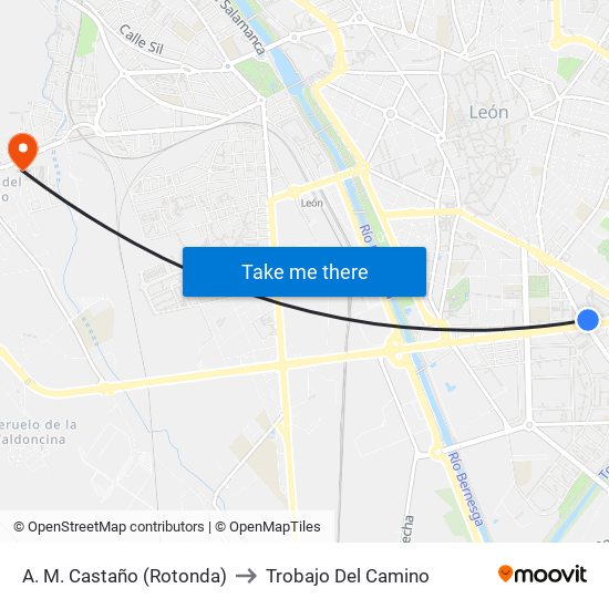 A. M. Castaño (Rotonda) to Trobajo Del Camino map