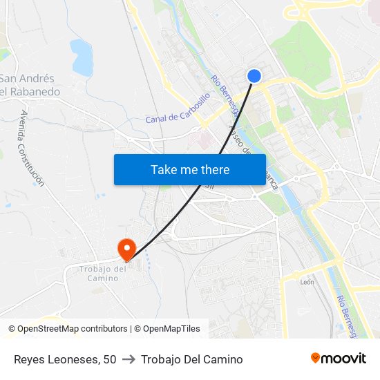 Reyes Leoneses, 50 to Trobajo Del Camino map