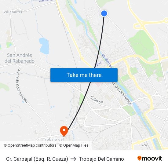 Cr. Carbajal (Esq. R. Cueza) to Trobajo Del Camino map