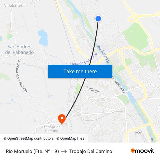 Río Moruelo (Fte. Nº 19) to Trobajo Del Camino map