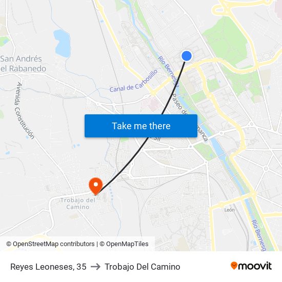 Reyes Leoneses, 35 to Trobajo Del Camino map