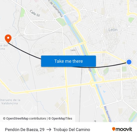 Pendón De Baeza, 29 to Trobajo Del Camino map