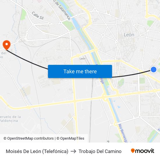 Moisés De León (Telefónica) to Trobajo Del Camino map