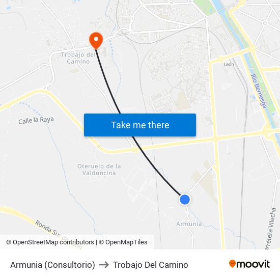 Armunia (Consultorio) to Trobajo Del Camino map