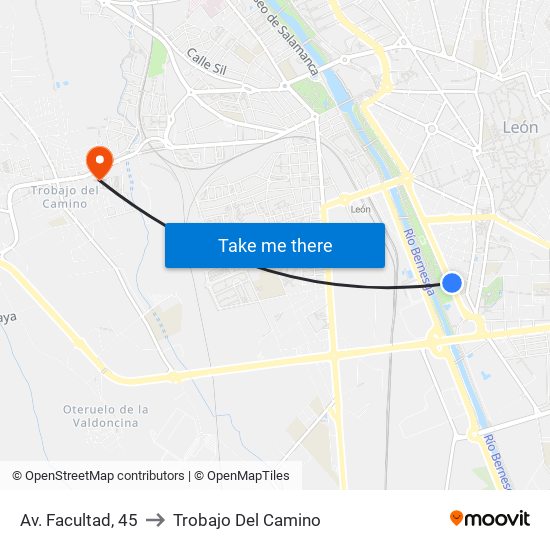 Av. Facultad, 45 to Trobajo Del Camino map