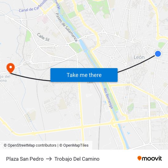 Plaza San Pedro to Trobajo Del Camino map