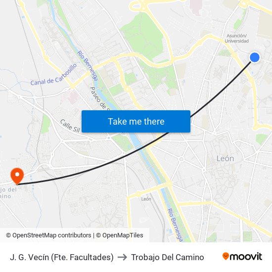 J. G. Vecín (Fte. Facultades) to Trobajo Del Camino map