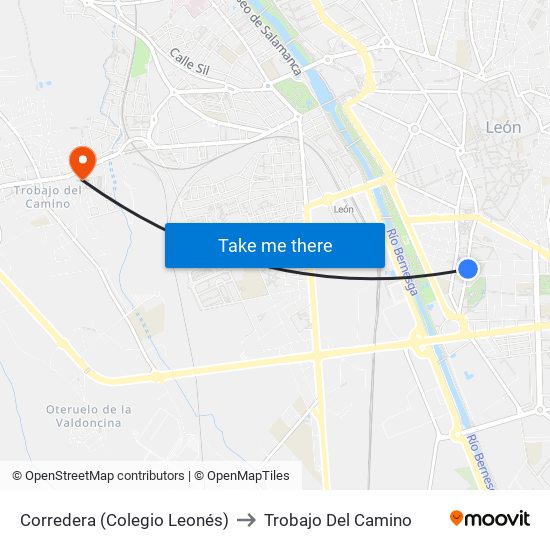 Corredera (Colegio Leonés) to Trobajo Del Camino map