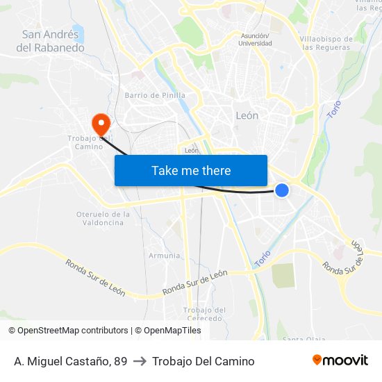 A. Miguel Castaño, 89 to Trobajo Del Camino map