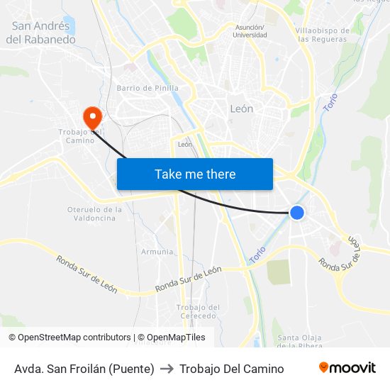 Avda. San Froilán (Puente) to Trobajo Del Camino map