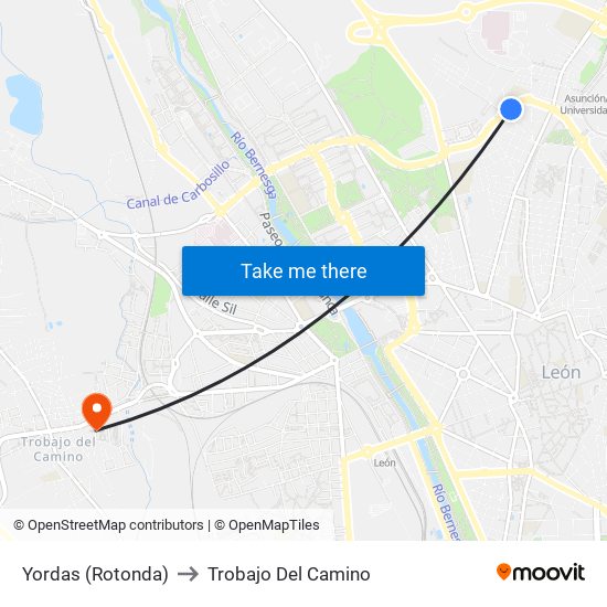 Yordas (Rotonda) to Trobajo Del Camino map