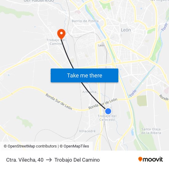 Ctra. Vilecha, 40 to Trobajo Del Camino map