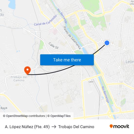 A. López Núñez (Fte. 49) to Trobajo Del Camino map