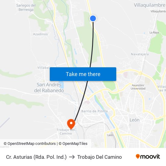Cr. Asturias (Rda. Pol. Ind.) to Trobajo Del Camino map