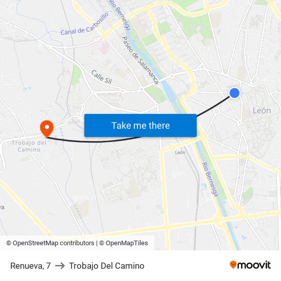 Renueva, 7 to Trobajo Del Camino map