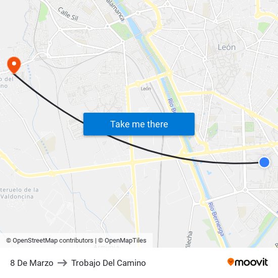 8 De Marzo to Trobajo Del Camino map