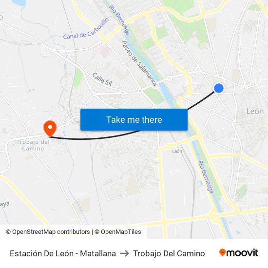 Estación De León - Matallana to Trobajo Del Camino map