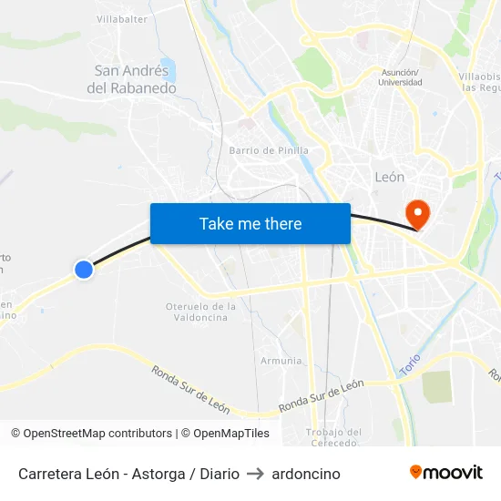 Carretera León - Astorga / Diario to ardoncino map