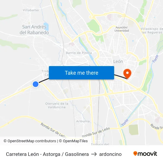 Carretera León - Astorga / Gasolinera to ardoncino map