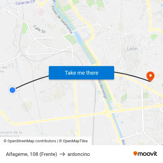 Alfageme, 108 (Frente) to ardoncino map