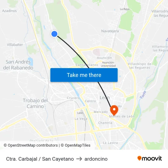 Ctra. Carbajal / San Cayetano to ardoncino map