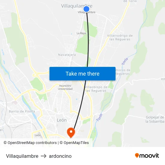 Villaquilambre to ardoncino map