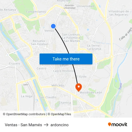 Ventas - San Mamés to ardoncino map