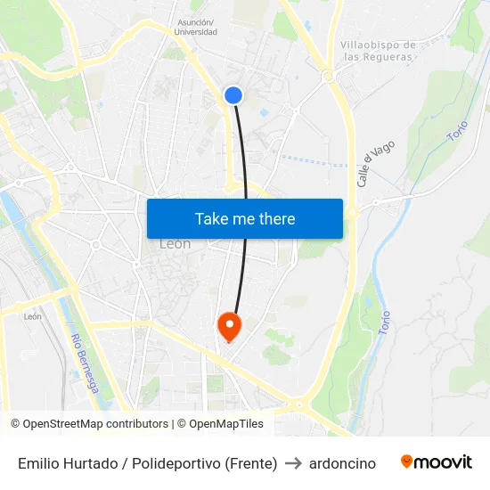 Emilio Hurtado / Polideportivo (Frente) to ardoncino map