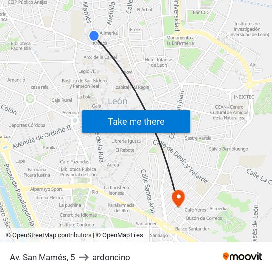 Av. San Mamés, 5 to ardoncino map