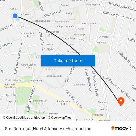 Sto. Domingo (Hotel Alfonso V) to ardoncino map