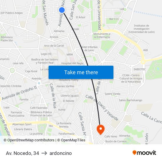 Av. Nocedo, 34 to ardoncino map