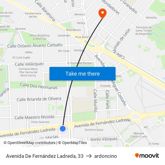 Avenida De Fernández Ladreda, 33 to ardoncino map