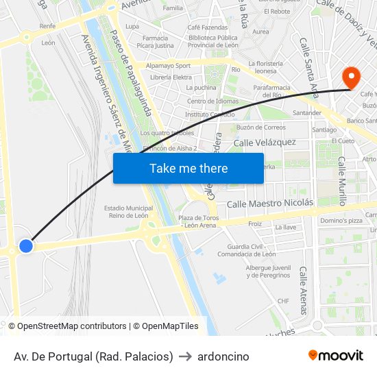 Av. De Portugal (Rad. Palacios) to ardoncino map
