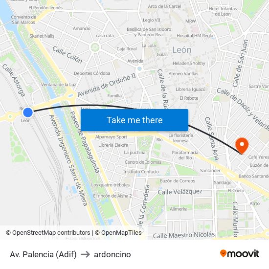 Av. Palencia (Adif) to ardoncino map