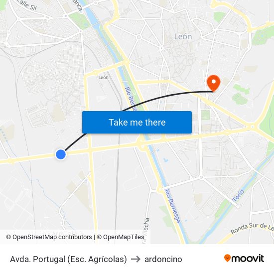 Avda. Portugal (Esc. Agrícolas) to ardoncino map