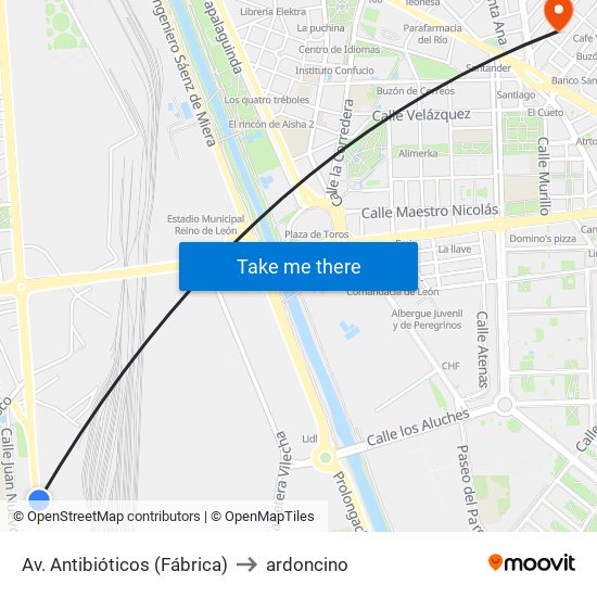 Av. Antibióticos (Fábrica) to ardoncino map