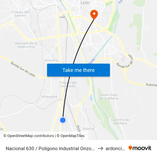Nacional 630 / Polígono Industrial Onzonilla to ardoncino map