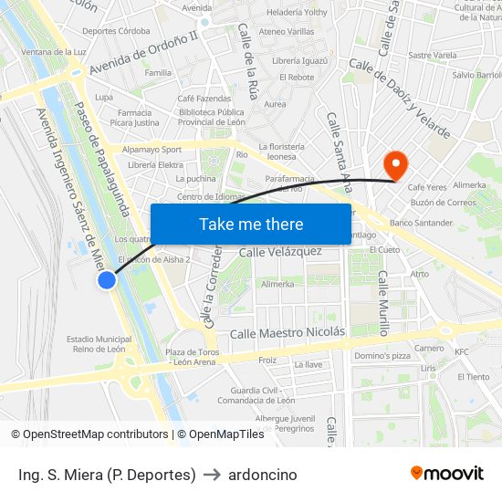 Ing. S. Miera (P. Deportes) to ardoncino map