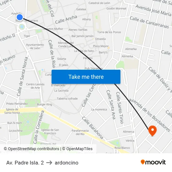 Av. Padre Isla. 2 to ardoncino map