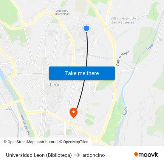 Universidad Leon (Biblioteca) to ardoncino map