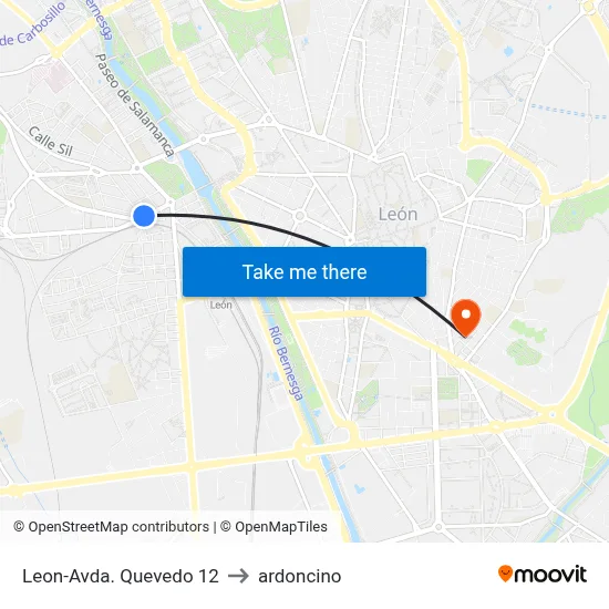 Leon-Avda. Quevedo 12 to ardoncino map