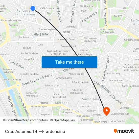 Crta. Asturias.14 to ardoncino map