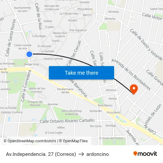 Av.Independencia. 27 (Correos) to ardoncino map